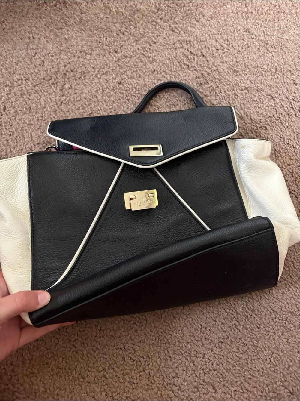 kate spade Black and White Satchel with Gold Hardware